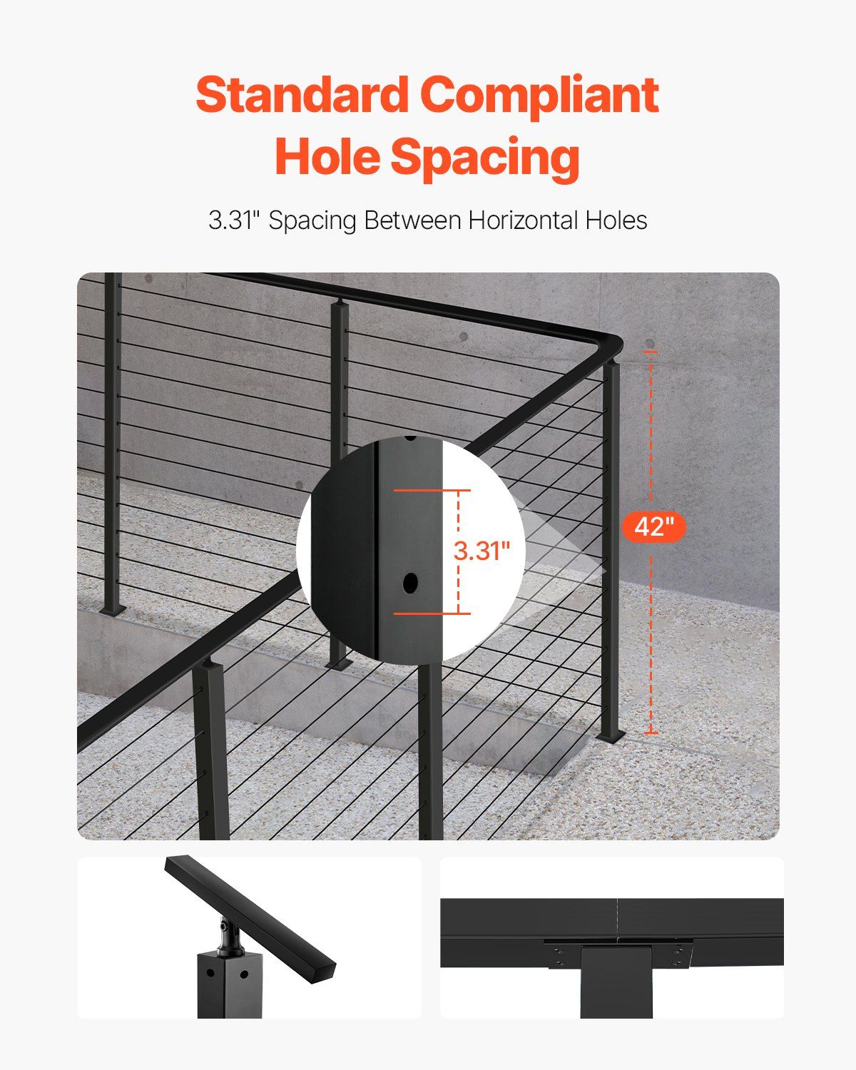 Cable Railing Post, 106.7x5x5cm Corner Railing Post, with L-Shaped Pre-Drilled Holes, Stainless Steel Cable V952-1JZLGZXHS1065S1EW001V0