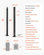 Cable Railing Post, 106.7x5x5cm Level Deck Stair Posts, 1-Pack Stainless Steel Cable Handrail Post, V952-1JZLGZXHS106AWJO6001V0