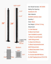 1-Pack Cable Railing Post, 91.4x5x5cm Horizontal-Hole Deck Railing Post with Pre-Drilled Holes, Stainless V952-1JZLGZXHS9148RVYS001V0