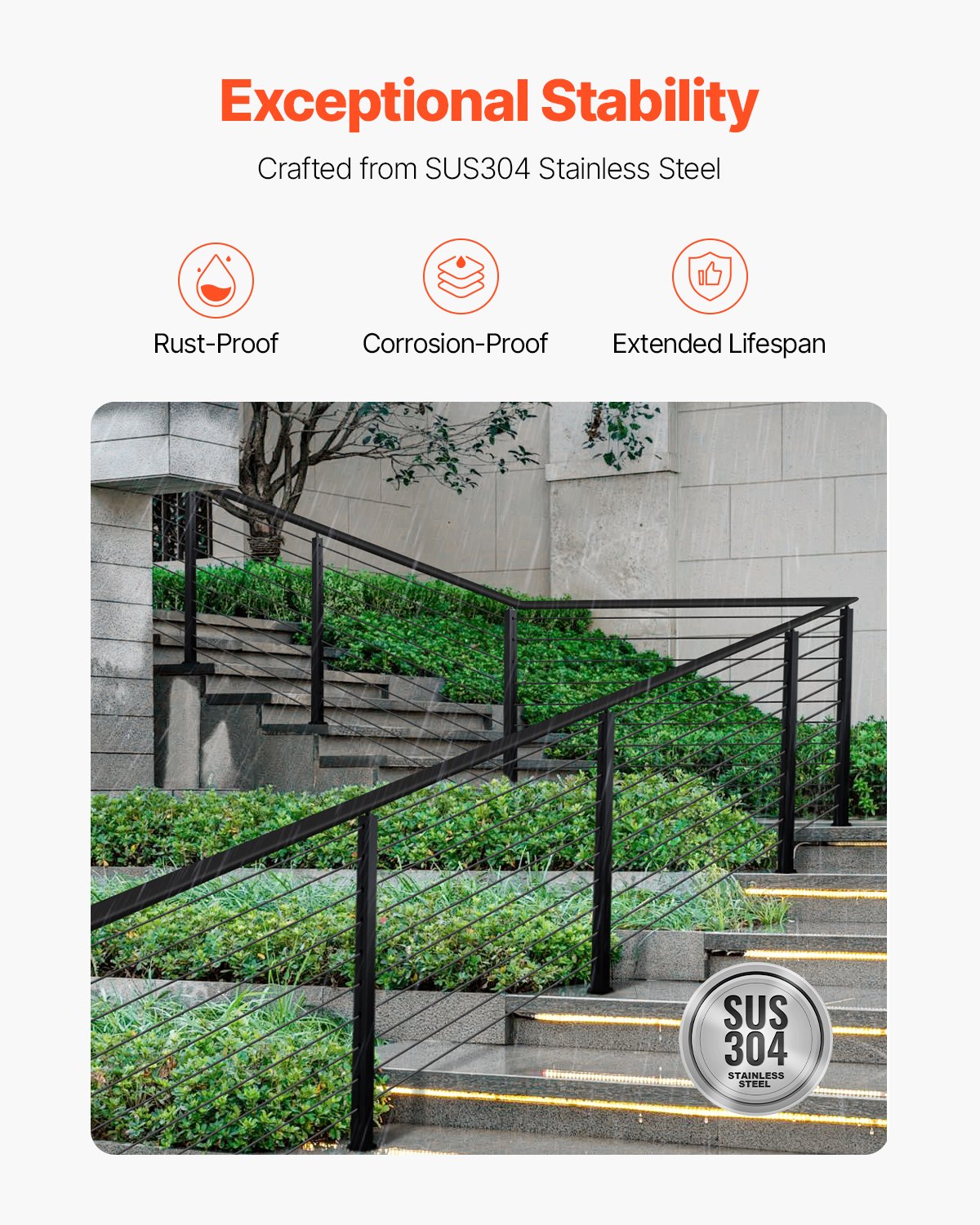 Cable Railing Post, 36x2x2 Inch Stair Railing Post, with Pre-Drilled 30 degrees Angled Holes, Stainless Steel V952-1JZLGZXHS914YIVIS001V0