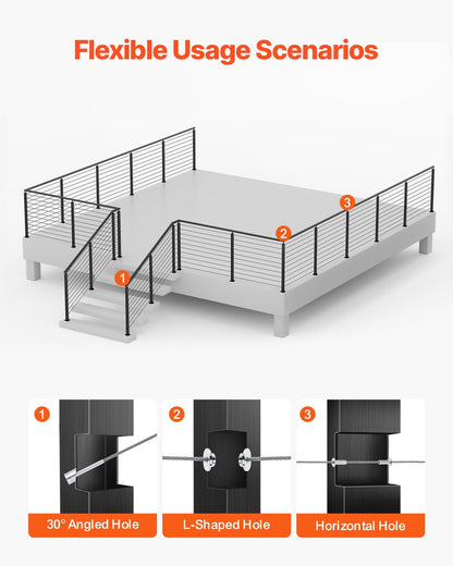 Cable Railing Post, 36x2x2 Inch Stair Railing Post, with Pre-Drilled 30 degrees Angled Holes, Stainless Steel V952-1JZLGZXHS914YIVIS001V0