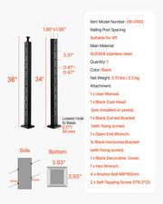 Cable Railing Post, 36x2x2 Inch Stair Railing Post, with Pre-Drilled 30 degrees Angled Holes, Stainless Steel V952-1JZLGZXHS914YIVIS001V0