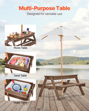 Picnic Table Wooden Tables and Bench Set Umbrella Garden Indoor Outdoor V952-2DFZ29FTKZDMPDRJRV0