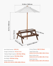 Picnic Table Wooden Tables and Bench Set Umbrella Garden Indoor Outdoor V952-2DFZ29FTKZDMPDRJRV0