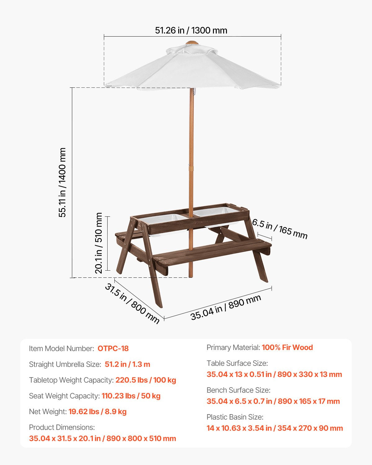 Picnic Table Wooden Tables and Bench Set Umbrella Garden Indoor Outdoor V952-2DFZ29FTKZDMPDRJRV0