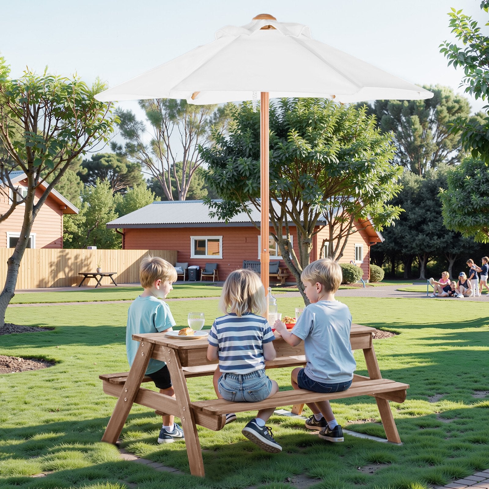 Picnic Table Wooden Tables and Bench Set Umbrella Garden Indoor Outdoor V952-2DFZ29FTKZDMPDRJRV0