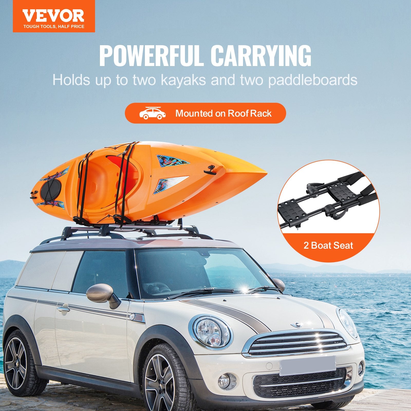 Kayak Roof Rack 1 Pair J-Bar, Soft Roof Rack, Top Mount Tie Down, Carrier for kayak, Surf Board, Canoe, SUP, V952-2H1KHJG2J000BSG1PV0