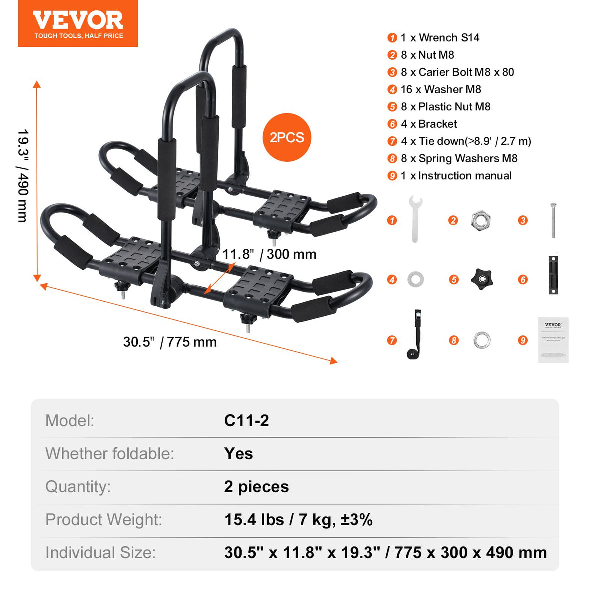 Kayak Roof Rack 1 Pair J-Bar, Soft Roof Rack, Top Mount Tie Down, Carrier for kayak, Surf Board, Canoe, SUP, V952-2H1KHJG2J000BSG1PV0