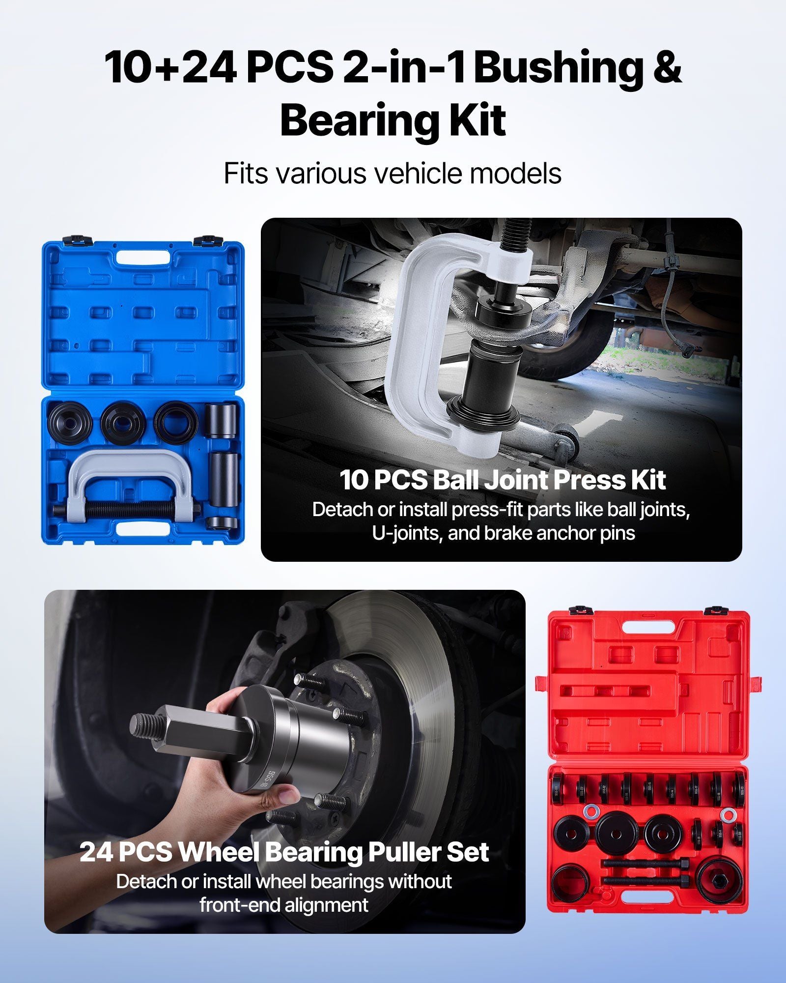 Bearing Press Kit, 10+24 Pcs, 2 in 1 Ball Joint Press & Wheel Bearing Puller Kit, Race and Seal Driver Set V952-2H1ZCCT10JT2I40X6001V0