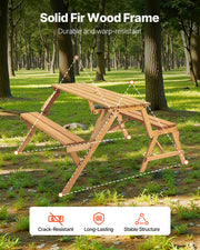 VEVOR 2-in-1 Transforming Interchangeable Picnic Table, Outdoor Wooden Table and Bench Set, Portable Foldable V952-2HYKBXYCZ45FP7QYPV0