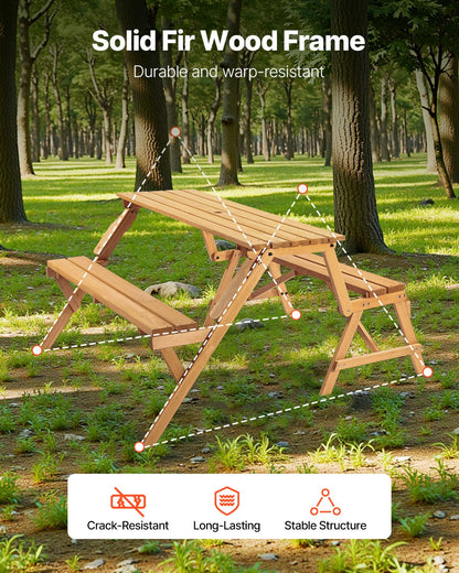VEVOR 2-in-1 Transforming Interchangeable Picnic Table, Outdoor Wooden Table and Bench Set, Portable Foldable V952-2HYKBXYCZ45FP7QYPV0