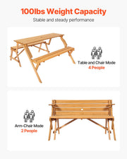 VEVOR 2-in-1 Transforming Interchangeable Picnic Table, Outdoor Wooden Table and Bench Set, Portable Foldable V952-2HYKBXYCZ45FP7QYPV0