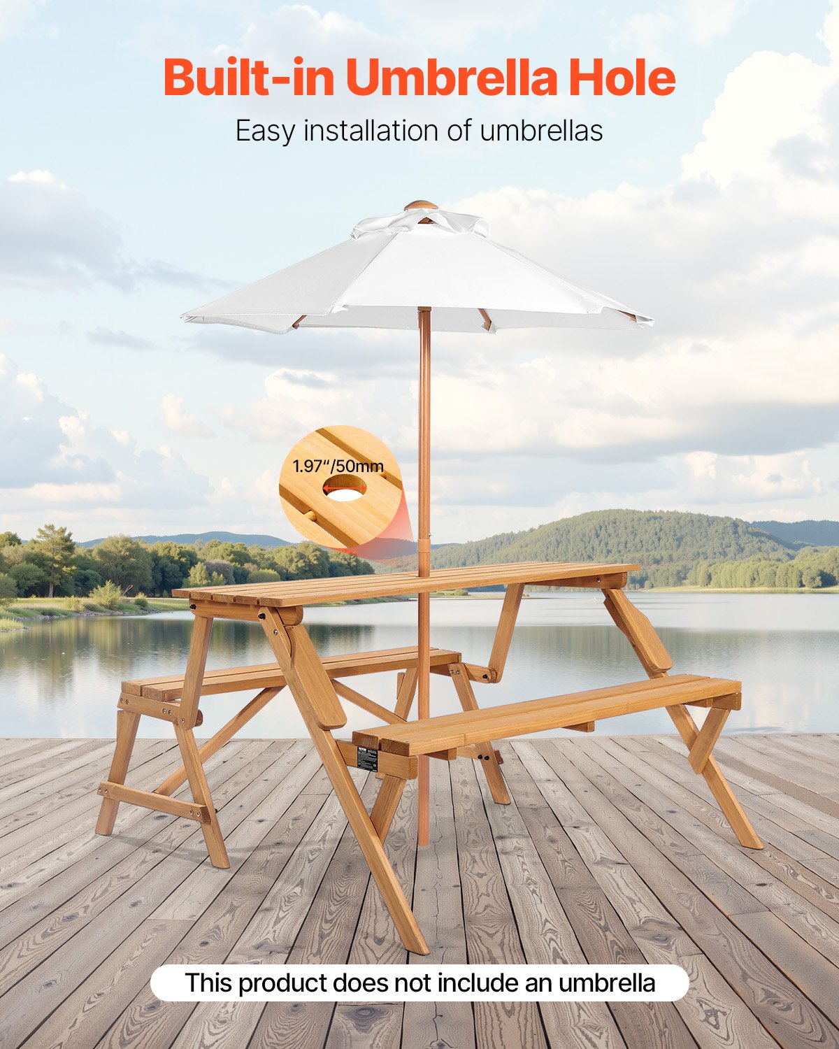 VEVOR 2-in-1 Transforming Interchangeable Picnic Table, Outdoor Wooden Table and Bench Set, Portable Foldable V952-2HYKBXYCZ45FP7QYPV0