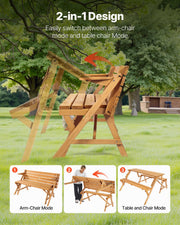 VEVOR 2-in-1 Transforming Interchangeable Picnic Table, Outdoor Wooden Table and Bench Set, Portable Foldable V952-2HYKBXYCZ45FP7QYPV0