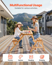 VEVOR 2-in-1 Transforming Interchangeable Picnic Table, Outdoor Wooden Table and Bench Set, Portable Foldable V952-2HYKBXYCZ45FP7QYPV0