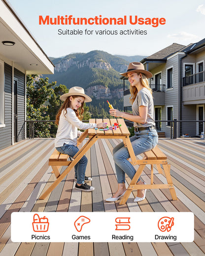 VEVOR 2-in-1 Transforming Interchangeable Picnic Table, Outdoor Wooden Table and Bench Set, Portable Foldable V952-2HYKBXYCZ45FP7QYPV0