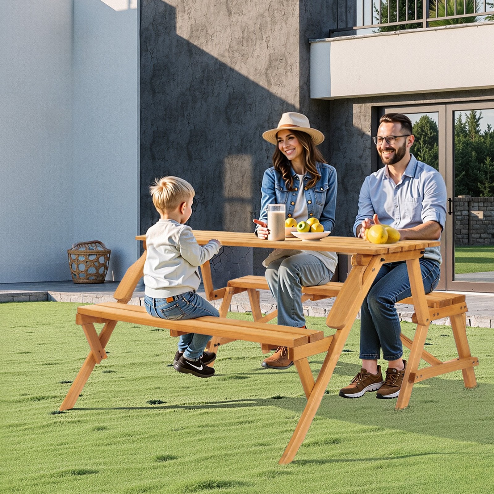 VEVOR 2-in-1 Transforming Interchangeable Picnic Table, Outdoor Wooden Table and Bench Set, Portable Foldable V952-2HYKBXYCZ45FP7QYPV0