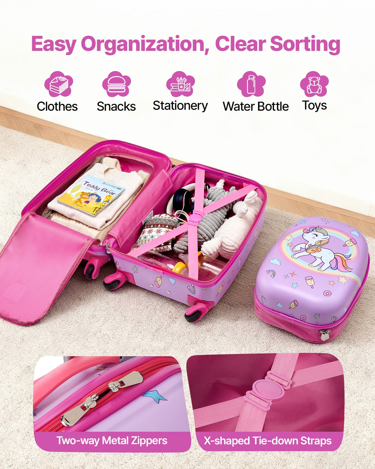 Kids Luggage Set, 2 Piece, 45.7 cm Hardside Rolling Wheels Suitcase with Hard-Shell Backpack, Unicorn Kids V952-2JTETXLX2PCS9S1IW001V0