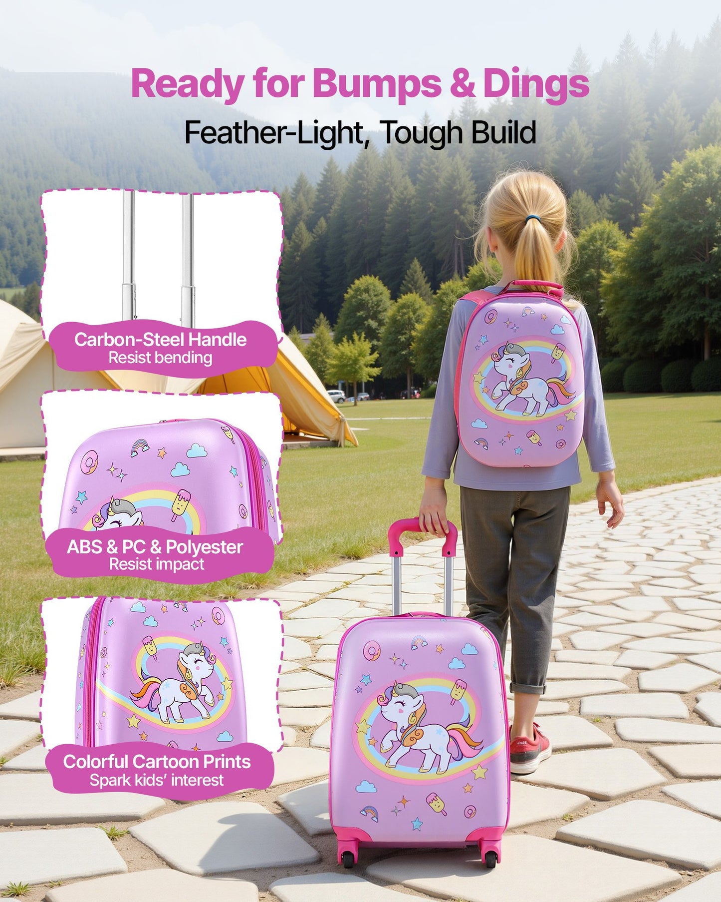 Kids Luggage Set, 2 Piece, 45.7 cm Hardside Rolling Wheels Suitcase with Hard-Shell Backpack, Unicorn Kids V952-2JTETXLX2PCS9S1IW001V0