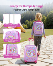 Kids Luggage Set, 2 Piece, 45.7 cm Hardside Rolling Wheels Suitcase with Hard-Shell Backpack, Unicorn Kids V952-2JTETXLX2PCS9S1IW001V0