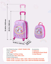 Kids Luggage Set, 2 Piece, 45.7 cm Hardside Rolling Wheels Suitcase with Hard-Shell Backpack, Unicorn Kids V952-2JTETXLX2PCS9S1IW001V0
