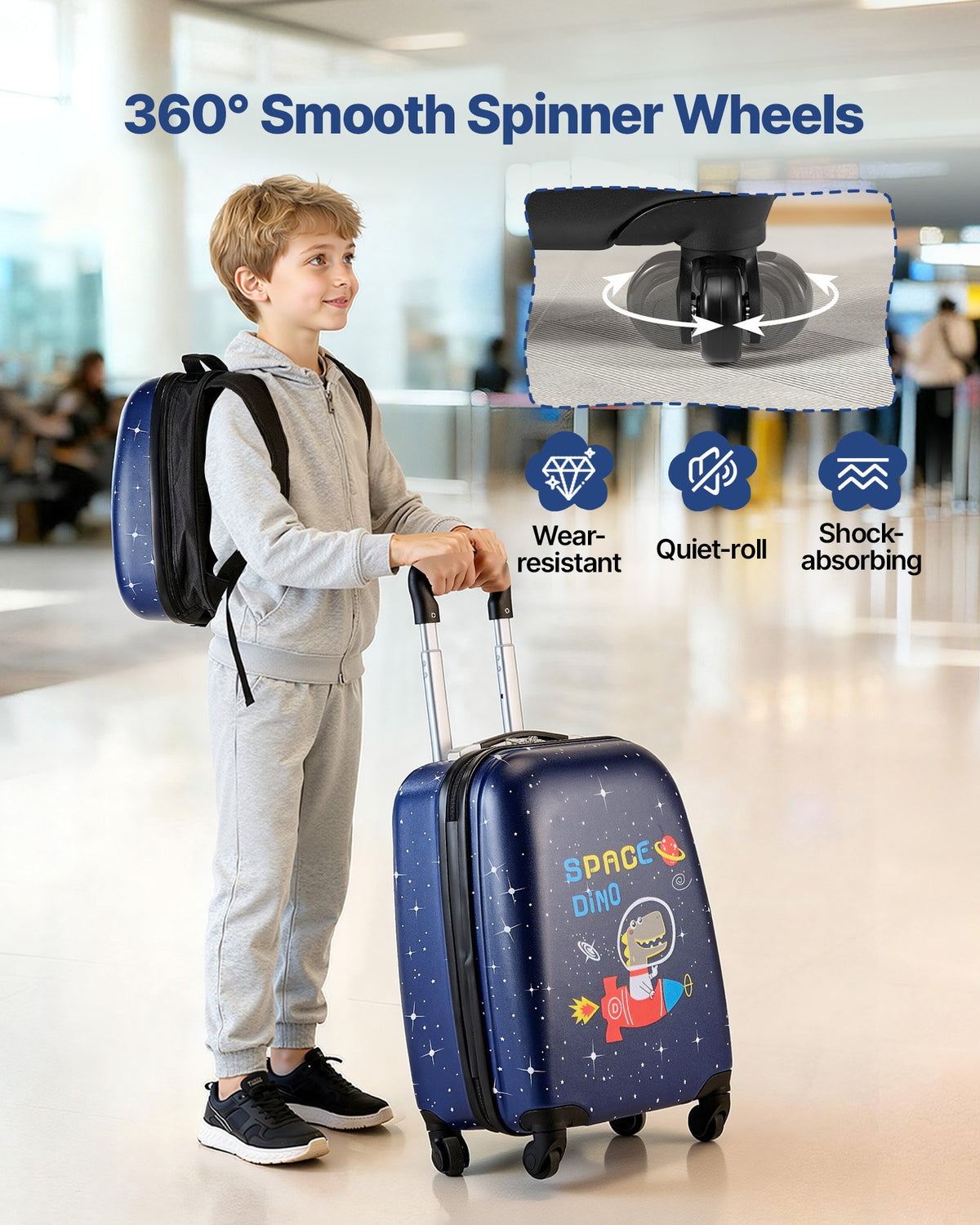 Kids Luggage Set, 2 Piece, 45.7 cm Hardside Rolling Wheels Suitcase with Hard-Shell Backpack, Dinosaur Kids V952-2JTETXLX2PCSJ0HWG001V0