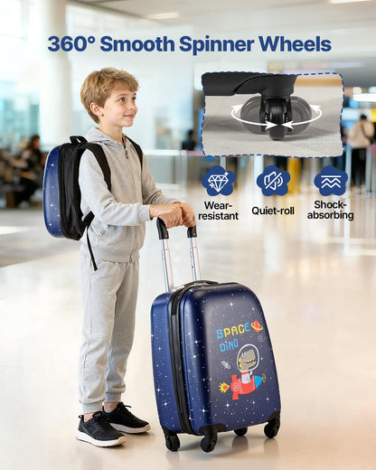Kids Luggage Set, 2 Piece, 45.7 cm Hardside Rolling Wheels Suitcase with Hard-Shell Backpack, Dinosaur Kids V952-2JTETXLX2PCSJ0HWG001V0