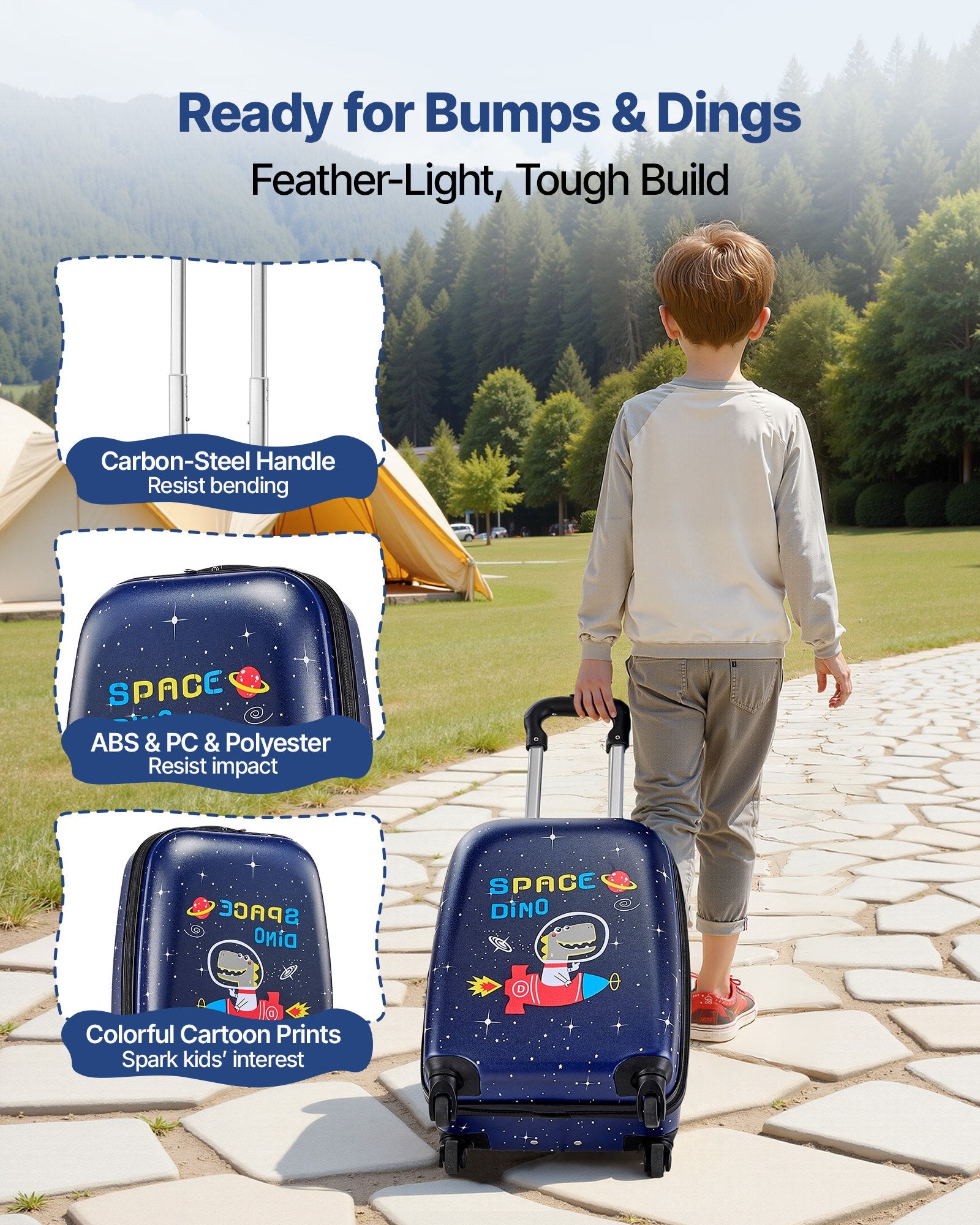 Kids Luggage Set, 2 Piece, 45.7 cm Hardside Rolling Wheels Suitcase with Hard-Shell Backpack, Dinosaur Kids V952-2JTETXLX2PCSJ0HWG001V0