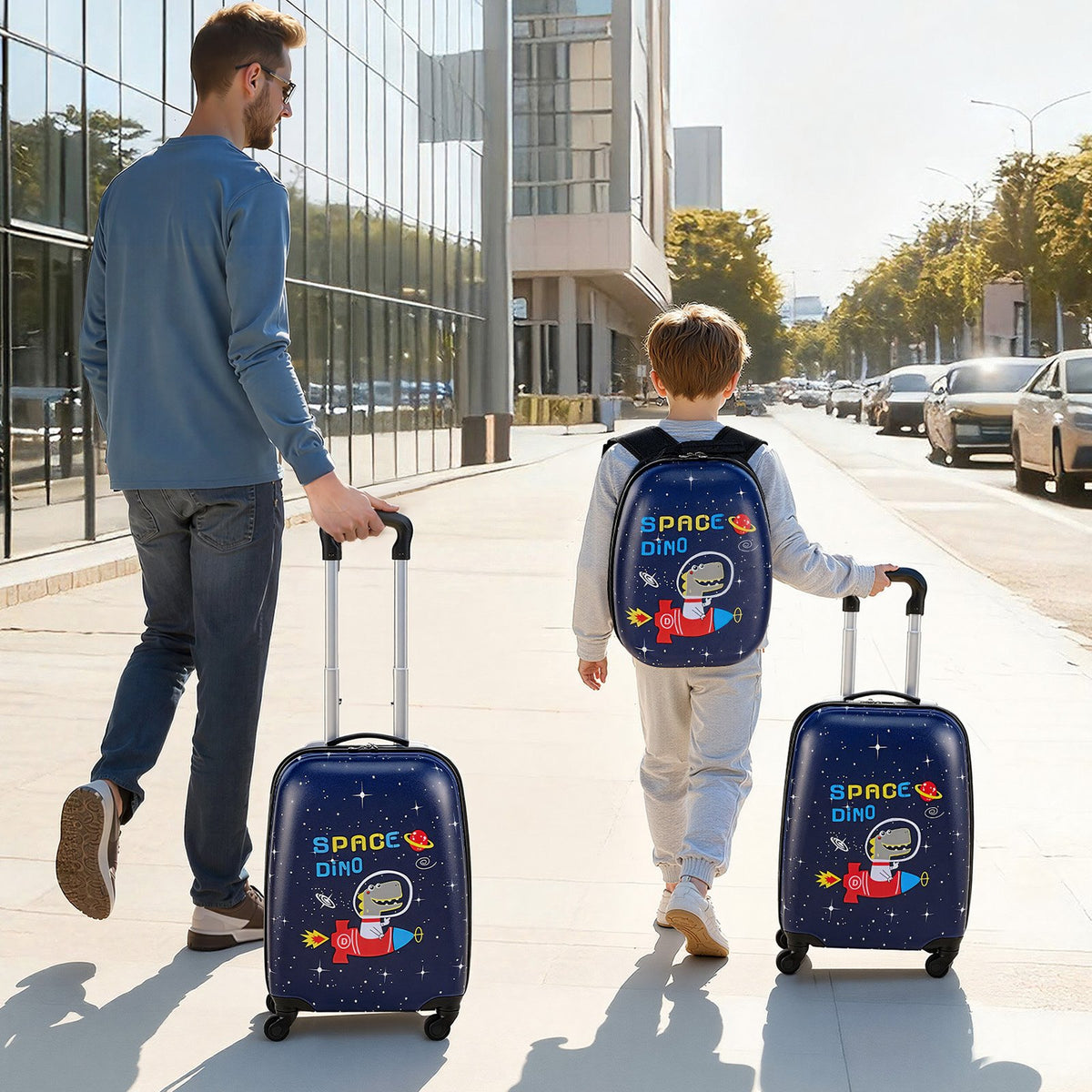 Kids Luggage Set, 2 Piece, 45.7 cm Hardside Rolling Wheels Suitcase with Hard-Shell Backpack, Dinosaur Kids V952-2JTETXLX2PCSJ0HWG001V0