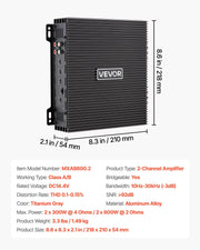 Car Audio Amplifier, 2-Channel Bridgeable Car Amplifier, Full-Range Class AB Stereo Amp, Max. 2 x 300W at 4 V952-2TDABL2X150WJE7E1001V9