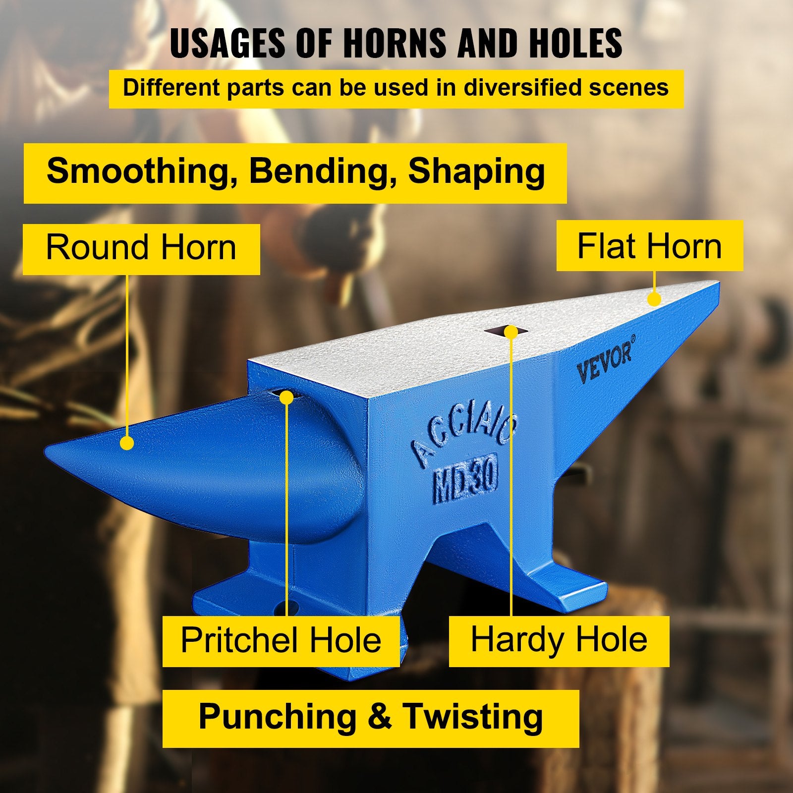 Pro Horn Anvil , 30KG/66.1LBS Weight Steel Anvil Blacksmith Blacksmith Anvil, Portable Rugged Cast Iron Anvil V952-30KGGZ00000000001V0