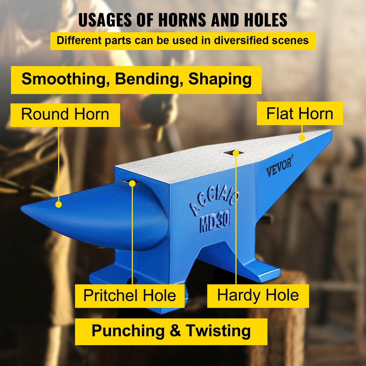 Pro Horn Anvil , 30KG/66.1LBS Weight Steel Anvil Blacksmith Blacksmith Anvil, Portable Rugged Cast Iron Anvil V952-30KGGZ00000000001V0