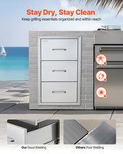Flush triple access drawer raised style height triple drawer, 76 x 43 cm,stainless steel V952-30X17YC3CBXGCTG01V0