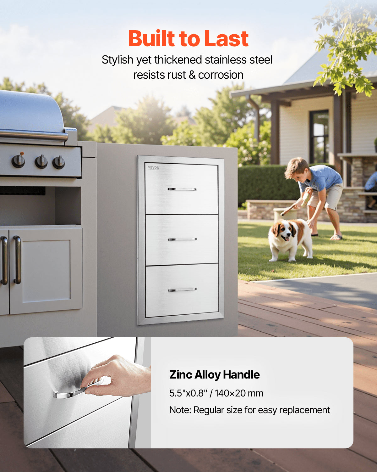 Flush triple access drawer raised style height triple drawer, 76 x 43 cm,stainless steel V952-30X17YC3CBXGCTG01V0