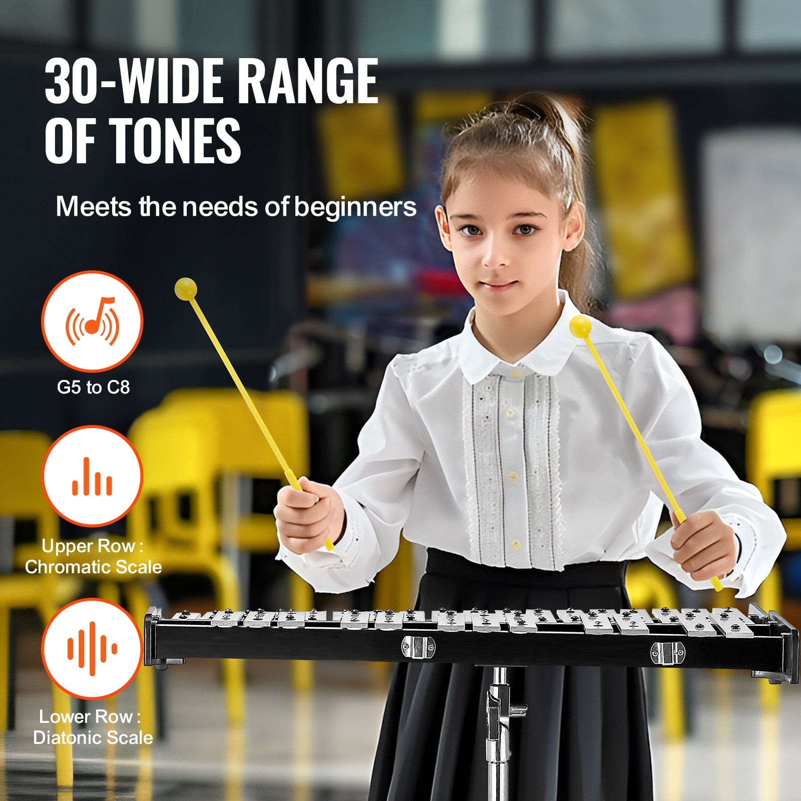 30 Note Glockenspiel Xylophone Bell Kit, Professional Percussion Instrument Set with Mallets, Drum Sticks, V952-30YFZQWZJ8LXX4BJCV0