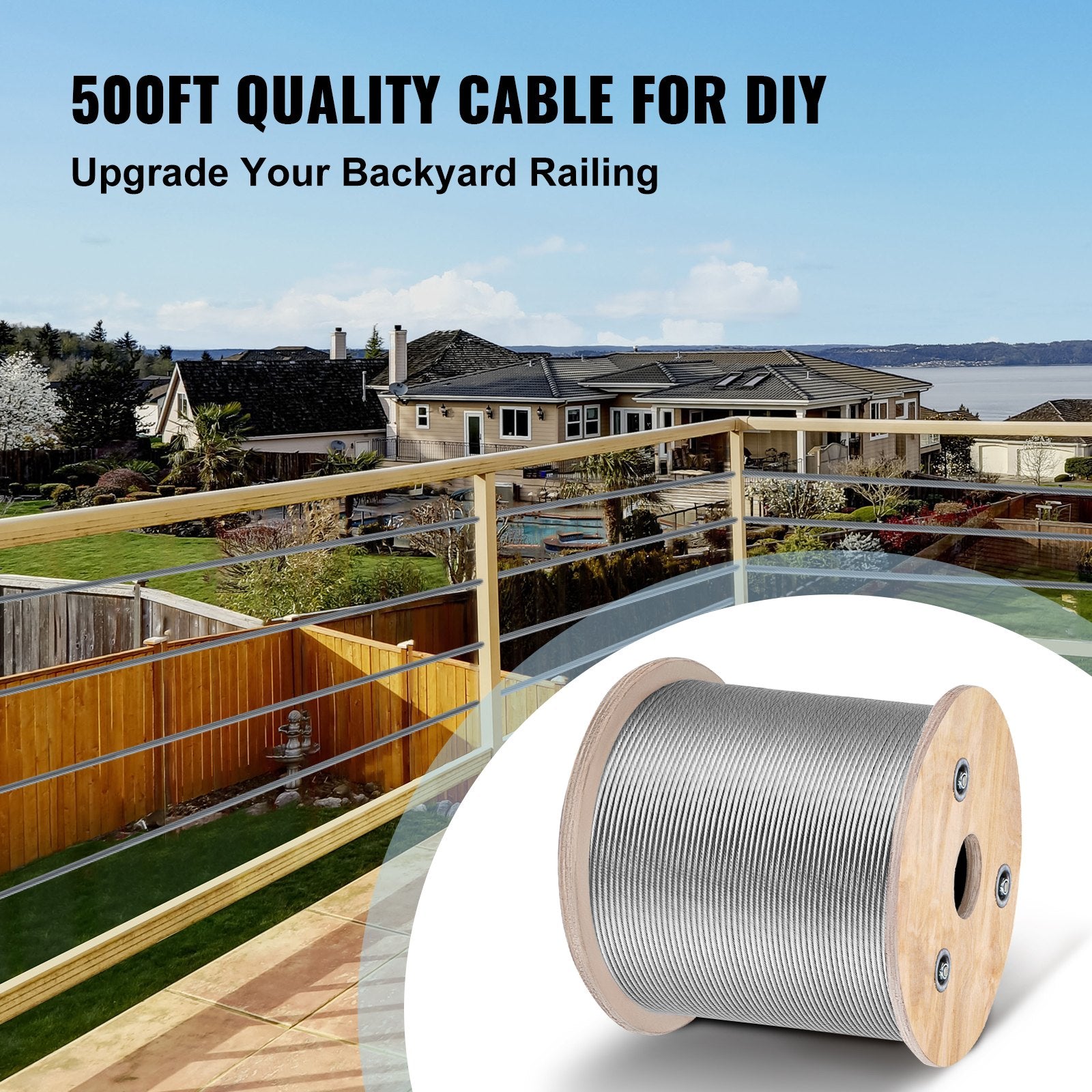 1/8 Stainless Steel Cable Railing 500ft, Wire Rope 316 Marine Grade, Braided Aircraft Cable 7x7 Strands V952-316GSS7X700000001V0