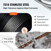 1/8 Stainless Steel Cable Railing 500ft, Wire Rope 316 Marine Grade, Braided Aircraft Cable 7x7 Strands V952-316GSS7X700000001V0