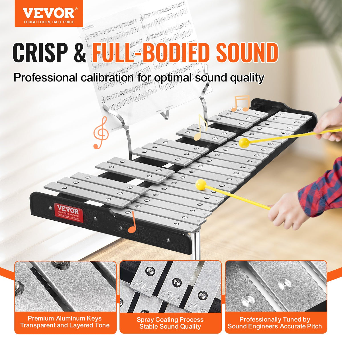 32 Note Glockenspiel Xylophone Bell Kit, Professional Percussion Instrument Set with Mallets, Drum Sticks, V952-32YFZQWZJ8LXVKTIAV0