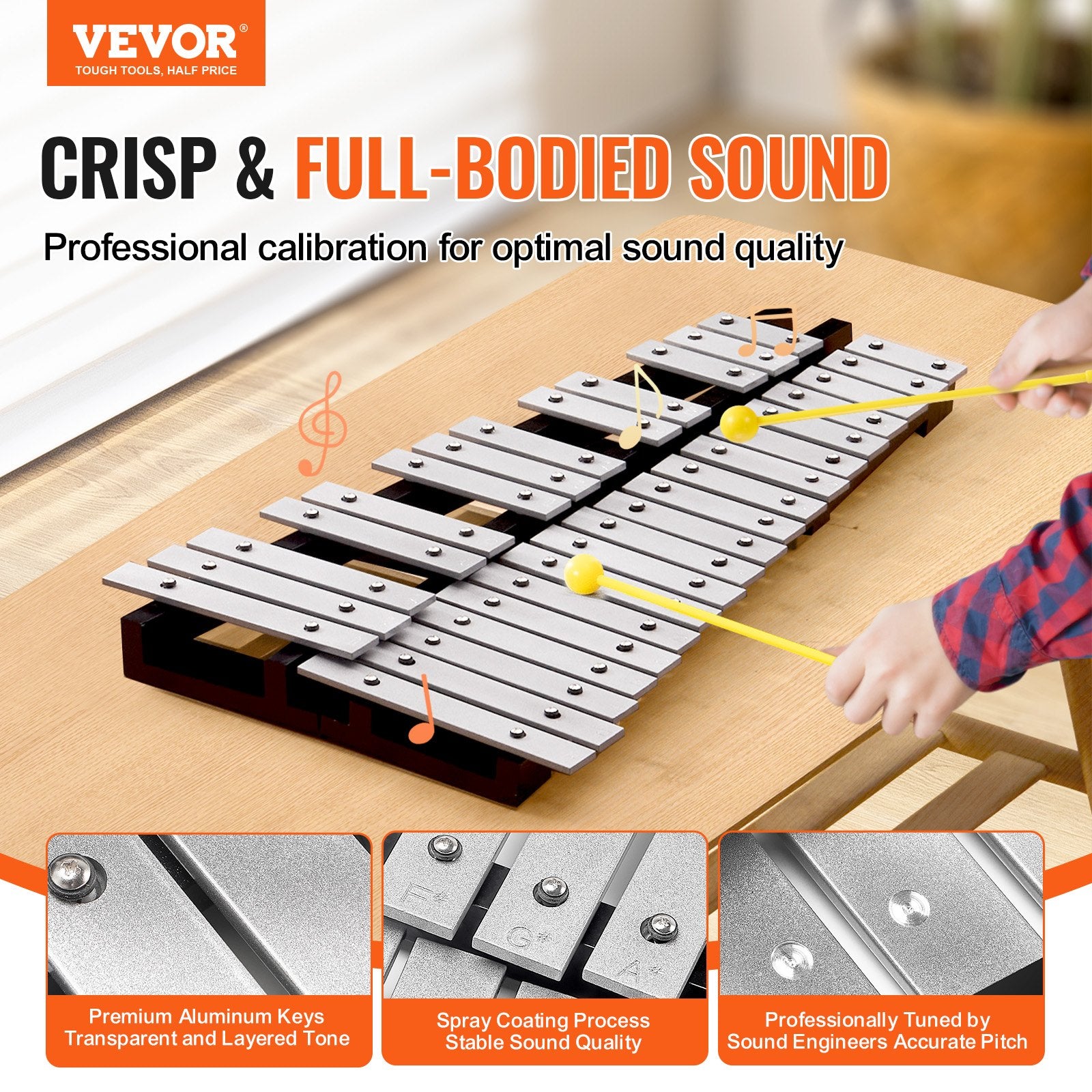 32 Note Glockenspiel Xylophone Bell Kit, Percussion Instrument with Mallets, Drum Sticks and Carrying Bag, V952-32YFZQWZJWLXWXEC2V0