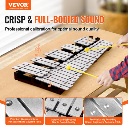 32 Note Glockenspiel Xylophone Bell Kit, Percussion Instrument with Mallets, Drum Sticks and Carrying Bag, V952-32YFZQWZJWLXWXEC2V0