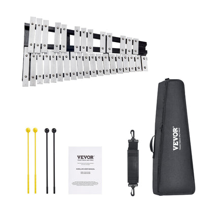 32 Note Glockenspiel Xylophone Bell Kit, Percussion Instrument with Mallets, Drum Sticks and Carrying Bag, V952-32YFZQWZJWLXWXEC2V0