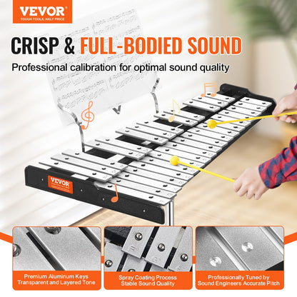 32 Note Glockenspiel Xylophone Bell Kit, Professional Percussion Instrument Set with Mallets, Drum Sticks, V952-32YFZQYZJWLX0A1C1V0