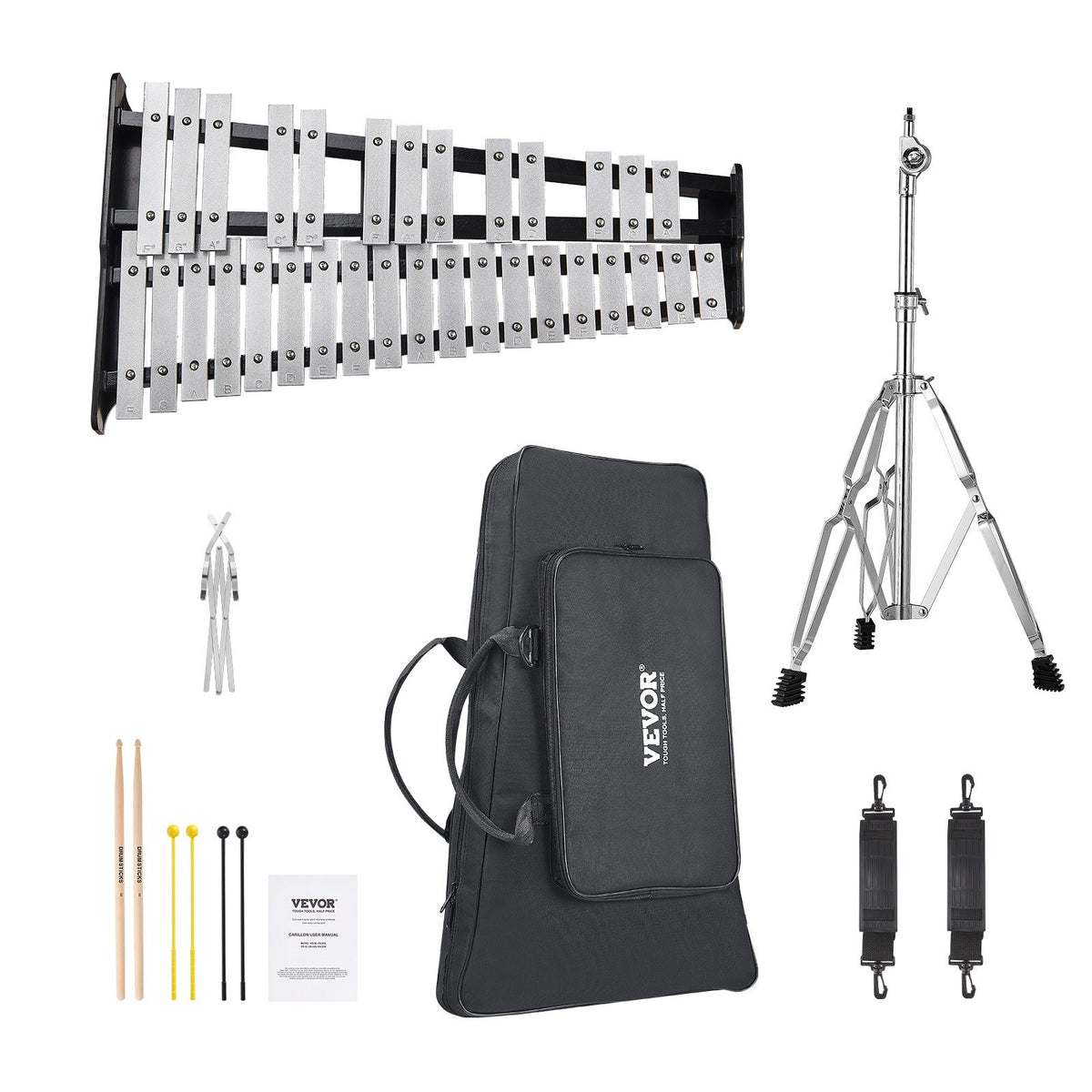 32 Note Glockenspiel Xylophone Bell Kit, Professional Percussion Instrument Set with Mallets, Drum Sticks, V952-32YFZQYZJWLX0A1C1V0