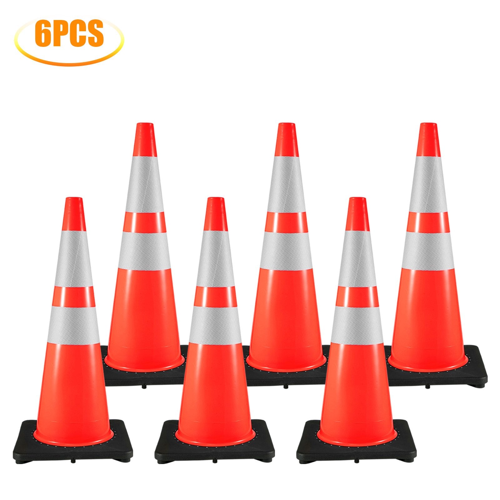 6Pack 36" Traffic Cones, Safety Road Parking Cone with Black Weighted Base, PVC Orange Traffic Safety Cones, V952-36INHDBJMLZ6PCS01V0