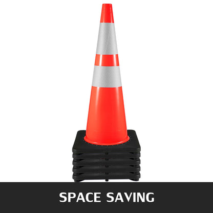 6Pack 36" Traffic Cones, Safety Road Parking Cone with Black Weighted Base, PVC Orange Traffic Safety Cones, V952-36INHDBJMLZ6PCS01V0