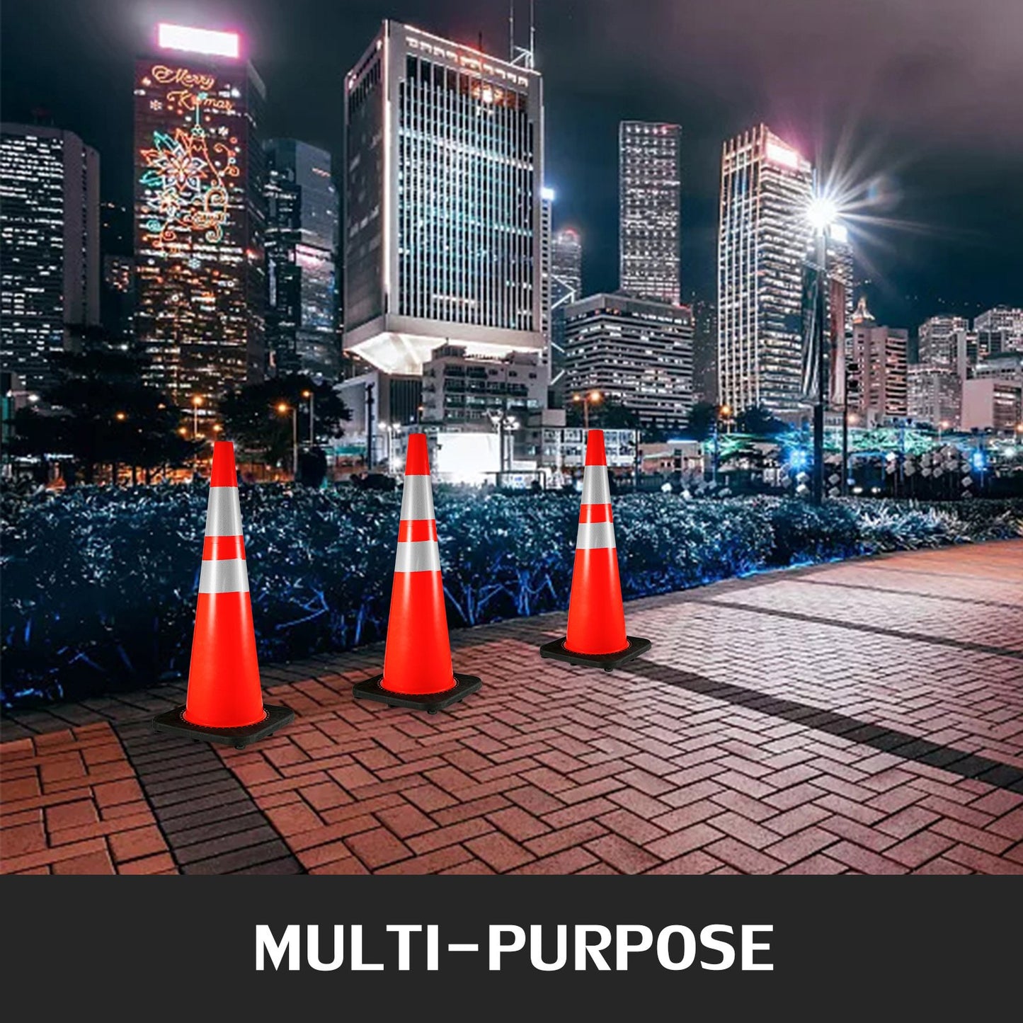 6Pack 36" Traffic Cones, Safety Road Parking Cone with Black Weighted Base, PVC Orange Traffic Safety Cones, V952-36INHDBJMLZ6PCS01V0