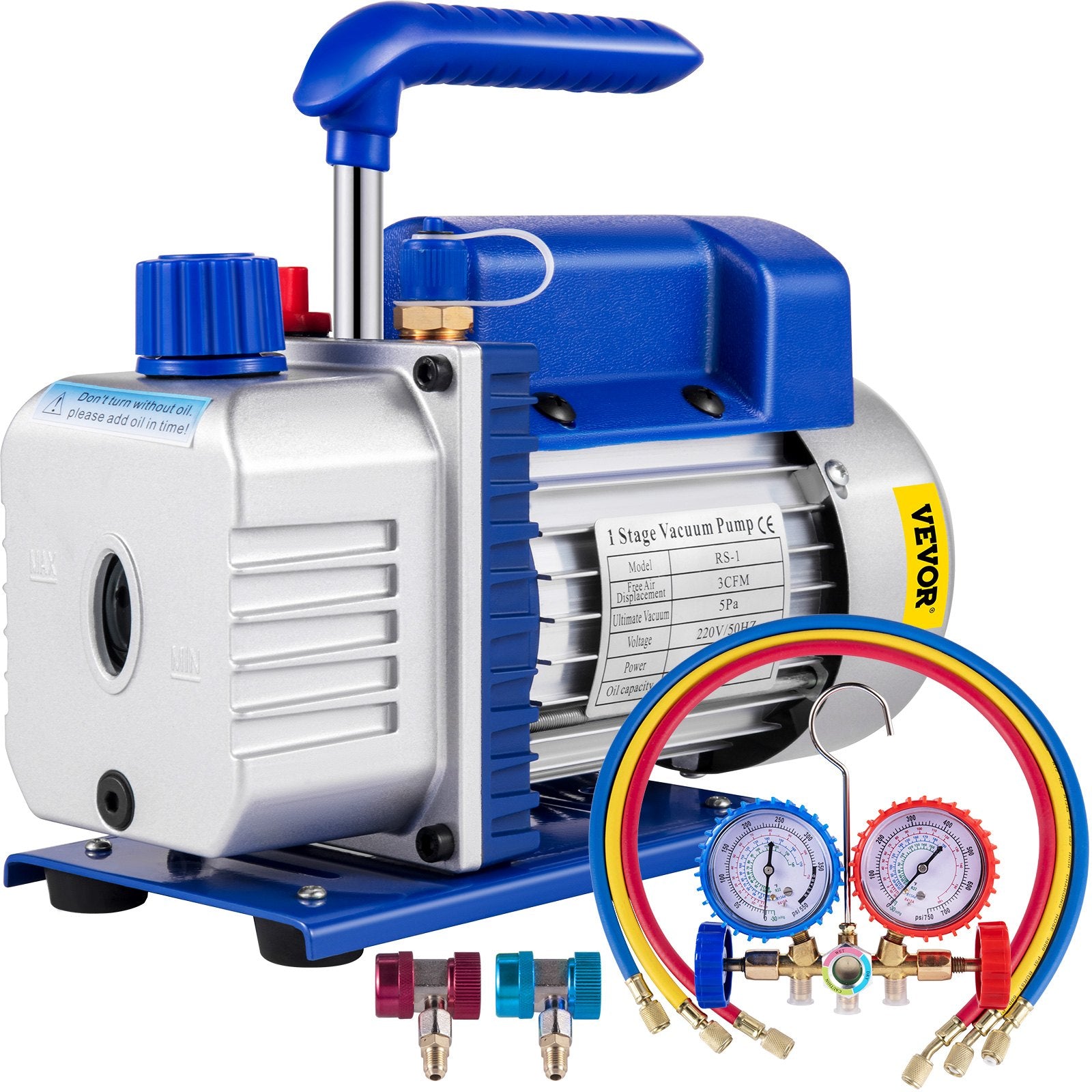 3CFM 84 L/M 1-Stage, Refrigerant Vacuum Pump Refrigeration Gauges A/C Air Conditioning 1440 RPM 1/4 HP, 3 pcs V952-3CFM1-4HPZKBZJ001V3