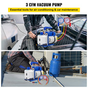 3CFM 84 L/M 1-Stage, Refrigerant Vacuum Pump Refrigeration Gauges A/C Air Conditioning 1440 RPM 1/4 HP, 3 pcs V952-3CFM1-4HPZKBZJ001V3