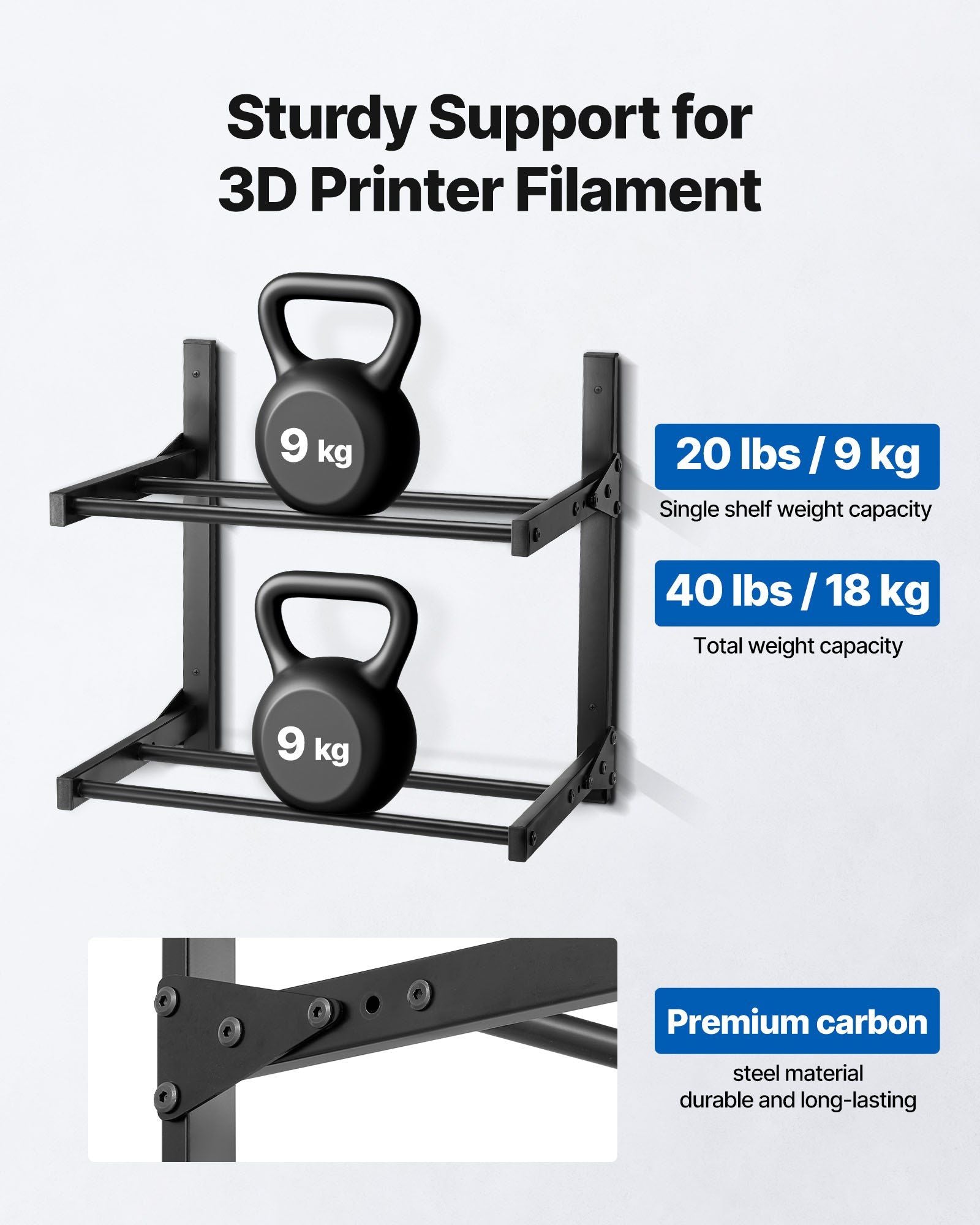 Wall Mount Printer Filament Storage Rack, 2-Tier Wall Bracket Storage Shelf, Rolling Filament Spool Holders V952-3DDYSNJHSECBXUUA2001V0