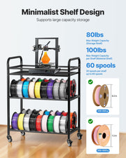 3D Printer Filament Storage Rack, 3 Tier Heavy Duty Storage Shelf, Rolling Filament Spool Holders Racks with V952-3DDYSNJYDSSCCI04J001V0